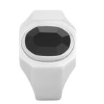 CELINE BEVELLED SIGNET RING IN ONYX AND STERLING SILVER WITH RHODIUM FINISH