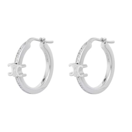 CELINE TRIOMPHE SPARKLE HOOPS IN STRASS AND BRASS WITH RHODIUM FINISH