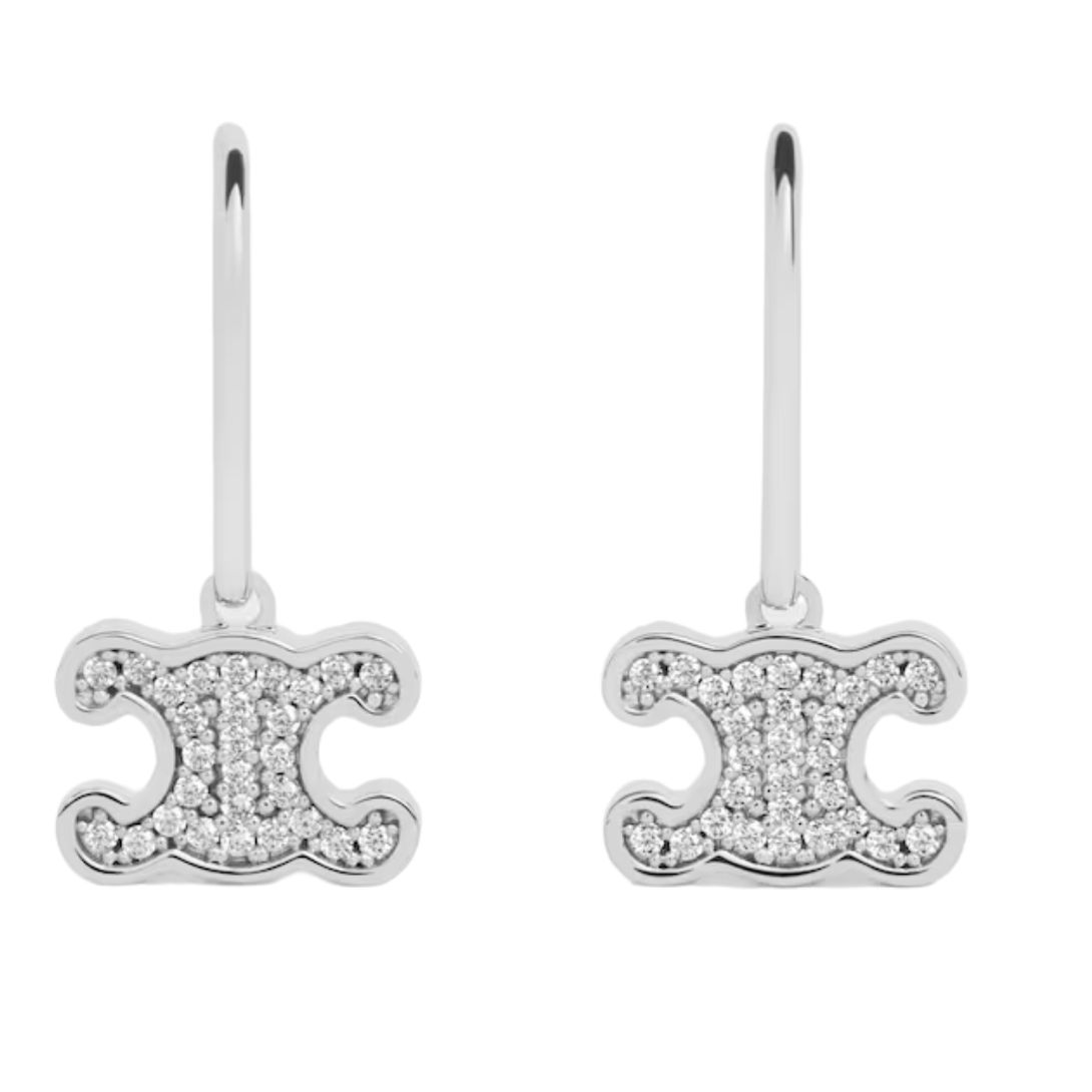 4 CELINE TRIOMPHE RHINESTONE EARRINGS IN BRASS WITH RHODIUM FINISH AND CRYSTALS