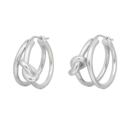 CELINE KNOT DOUBLE HOOPS IN BRASS WITH RHODIUM FINISH