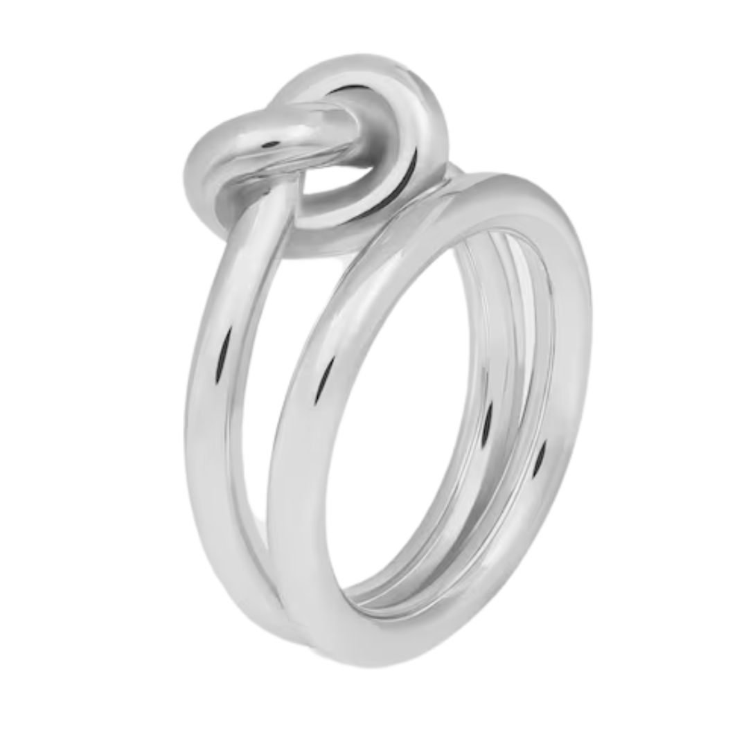 4 CELINE KNOT DOUBLE RING IN BRASS WITH RHODIUM FINISH