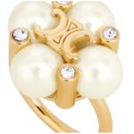 LES PERLES CELINE RING IN STRASS RESIN PEARLS AND BRASS WITH GOLD FINISH