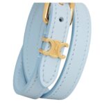 LES CUIRS CELINE DOUBLE BRACELET IN CALFSKIN AND BRASS WITH GOLD FINISH PALE BLUE