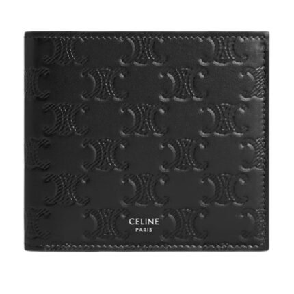 CELINE BI FOLD WALLET WITH COIN COMPARTMENT IN CALFSKIN WITH TRIOMPHE EMBOSSED BLACK