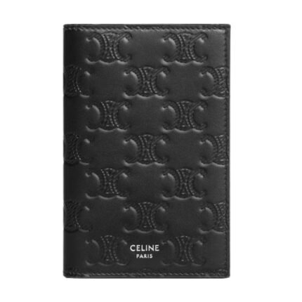 CELINE VERTICAL CARD HOLDER IN CALFSKIN WITH TRIOMPHE EMBOSSED PEBBLE