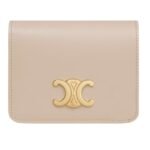 CELINE TRIOMPHE COMPACT WALLET IN SHINY CALFSKIN LIGHT STONE