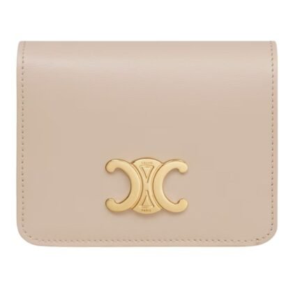 CELINE TRIOMPHE COMPACT WALLET IN SHINY CALFSKIN LIGHT STONE