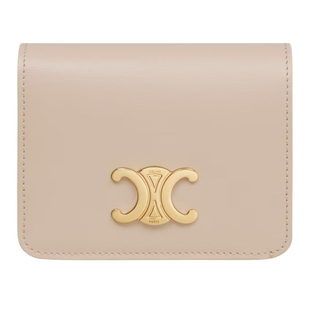 5 CELINE TRIOMPHE COMPACT WALLET IN SHINY CALFSKIN CAPPUCCINO