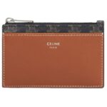 CELINE ZIPPED CARD HOLDER IN TRIOMPHE CANVAS AND LAMBSKIN TAN