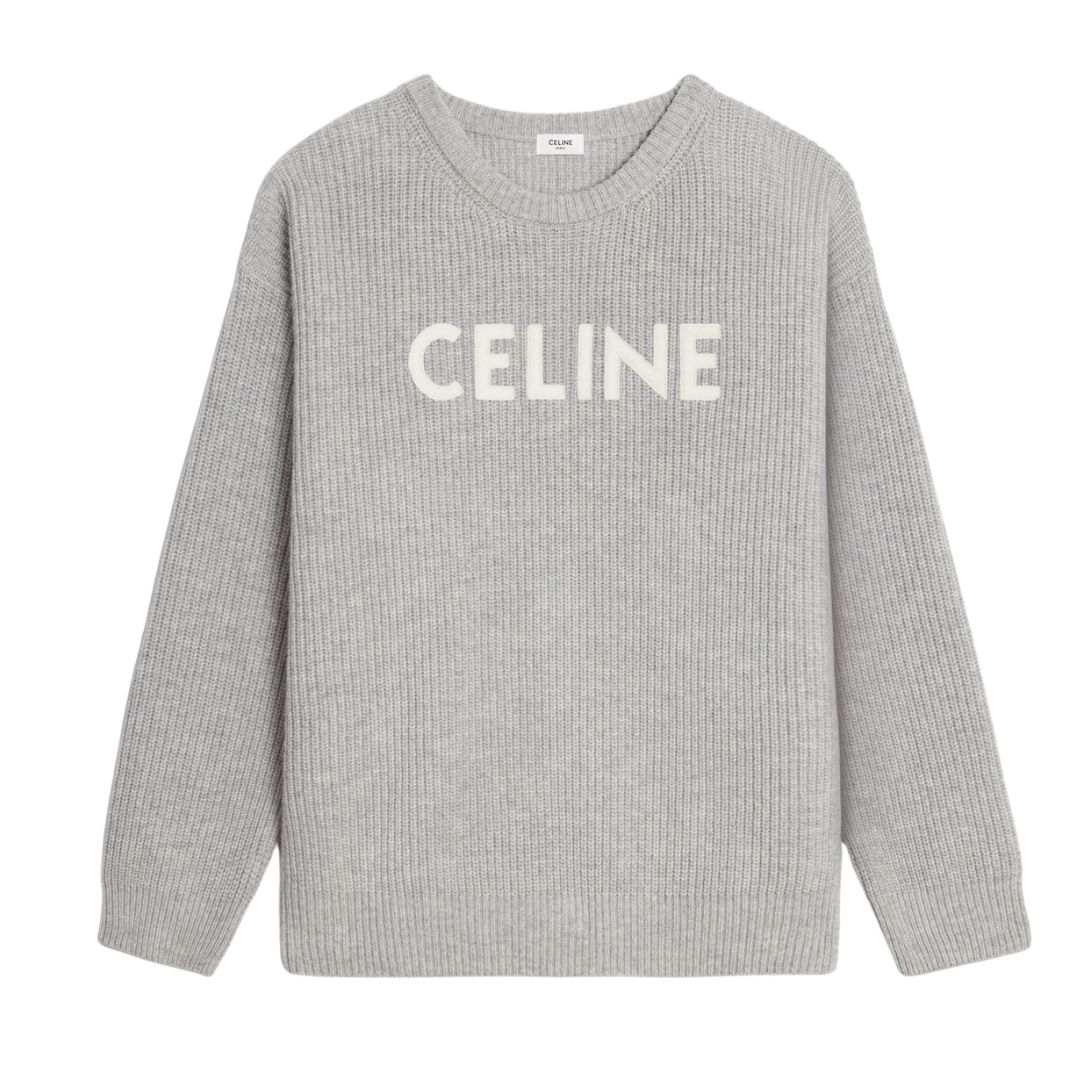 5 CELINE OVERSIZED SWEATER IN RIBBED WOOL LIGHT GREY