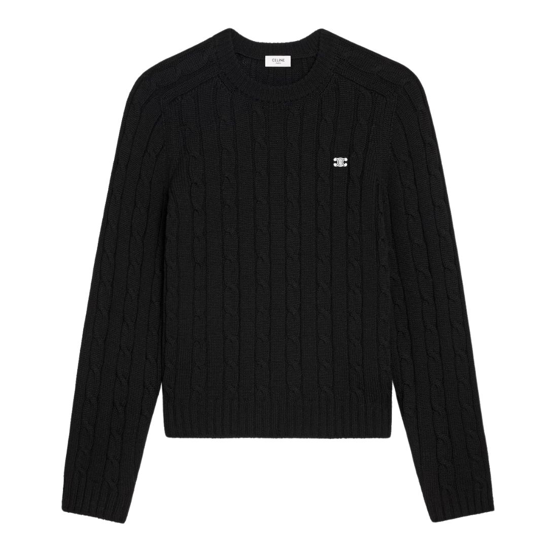 5 CELINE CABLE KNIT TRIOMPHE SWEATER IN CASHMERE BLACK