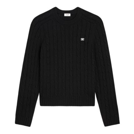 CELINE CABLE KNIT TRIOMPHE SWEATER IN CASHMERE TAUPE