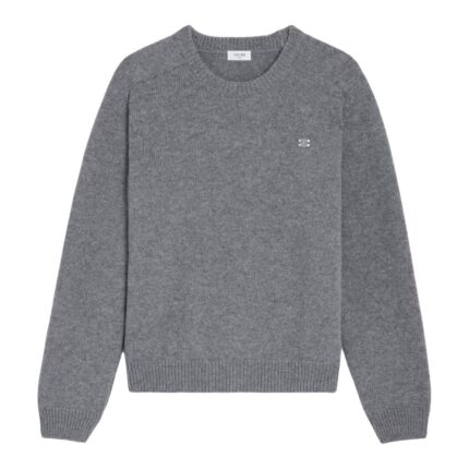 CELINE TRIOMPHE CREW NECK SWEATER IN WOOL AND CASHMERE BLACK-OFF WHITE