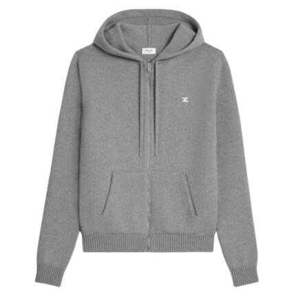 CELINE TRIOMPHE HOODED SWEATER IN WOOL AND CASHMERE BLACK-OFF WHITE