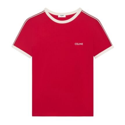 CELINE REGULAR T SHIRT IN COTTON JERSEY CARMIN-CREAM