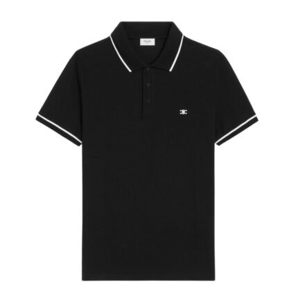 CELINE CLASSIC POLO SHIRT IN COTTON PIQUÉ OFF WHITE-BLACK