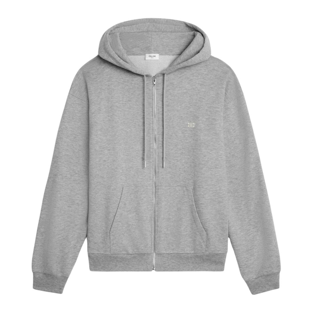 5 CELINE TRIOMPHE LOOSE ZIPPED HOODIE IN CASHMERE COTTON GREY MELANGE