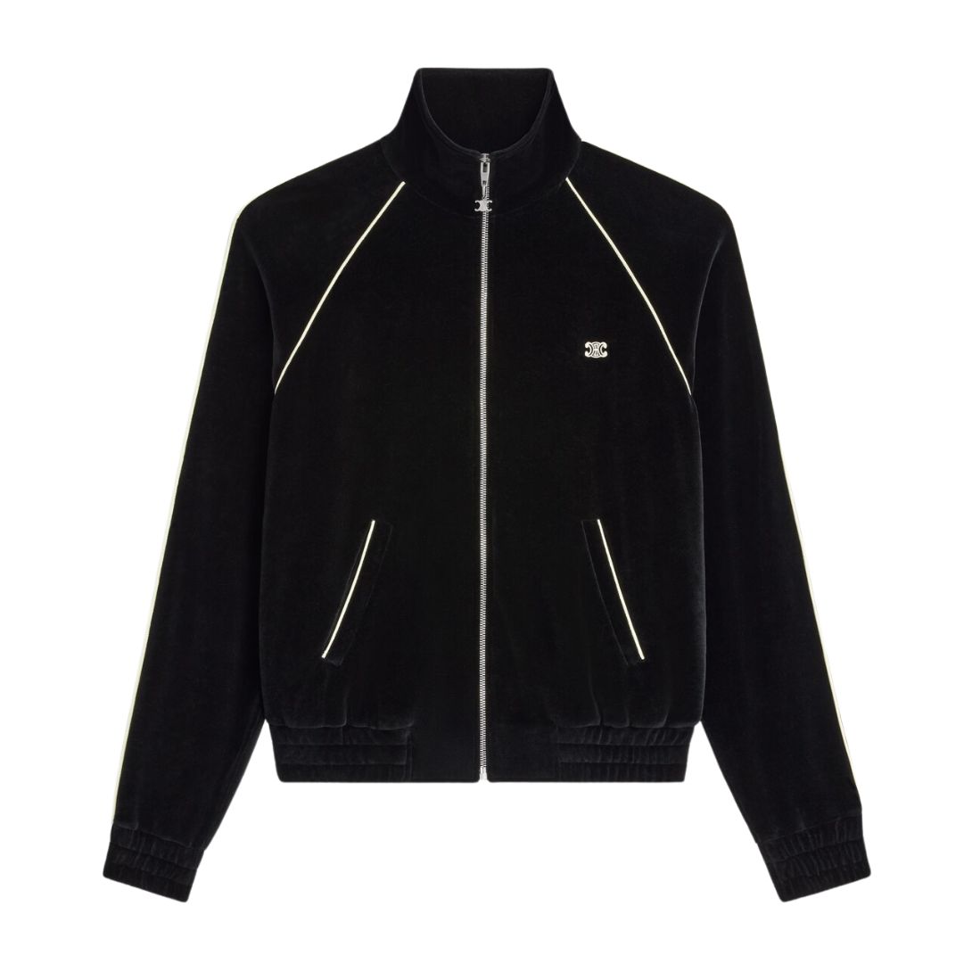 5 CELINE TRIOMPHE TRACKSUIT JACKET IN VELVET JERSEY BLACK