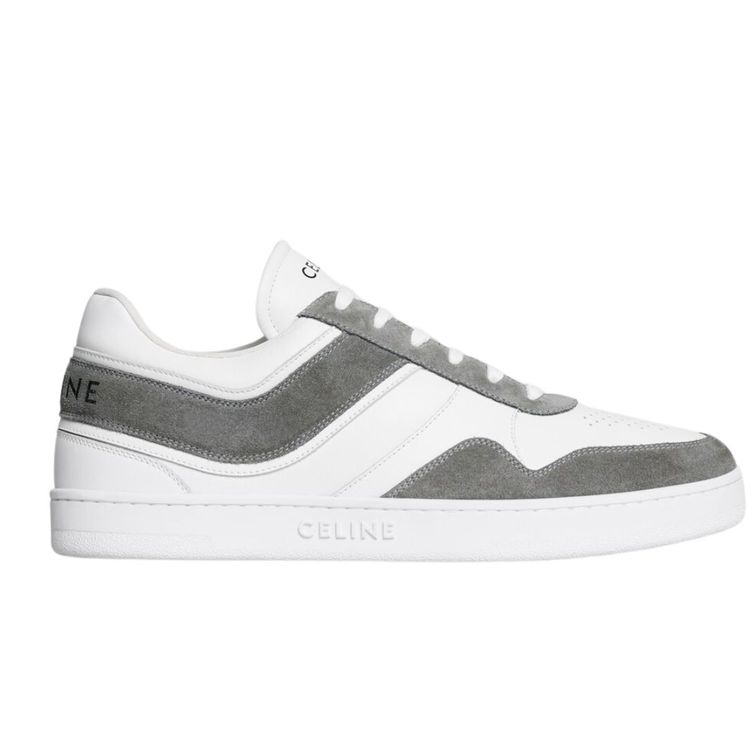 5 CELINE TRAINER LOW LACE UP SNEAKER IN SUEDE CALFSKIN AND CALFSKIN GREY