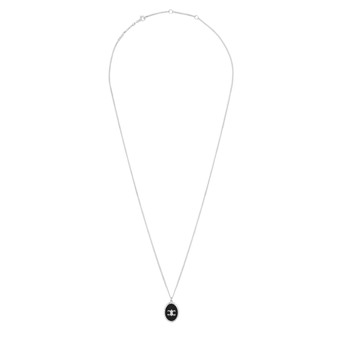 5 CELINE TRIOMPHE DE LYS MEDAL NECKLACE IN STERLING SILVER AND ONYX
