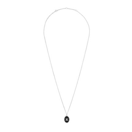 CELINE TRIOMPHE DE LYS MEDAL NECKLACE IN STERLING SILVER AND ONYX