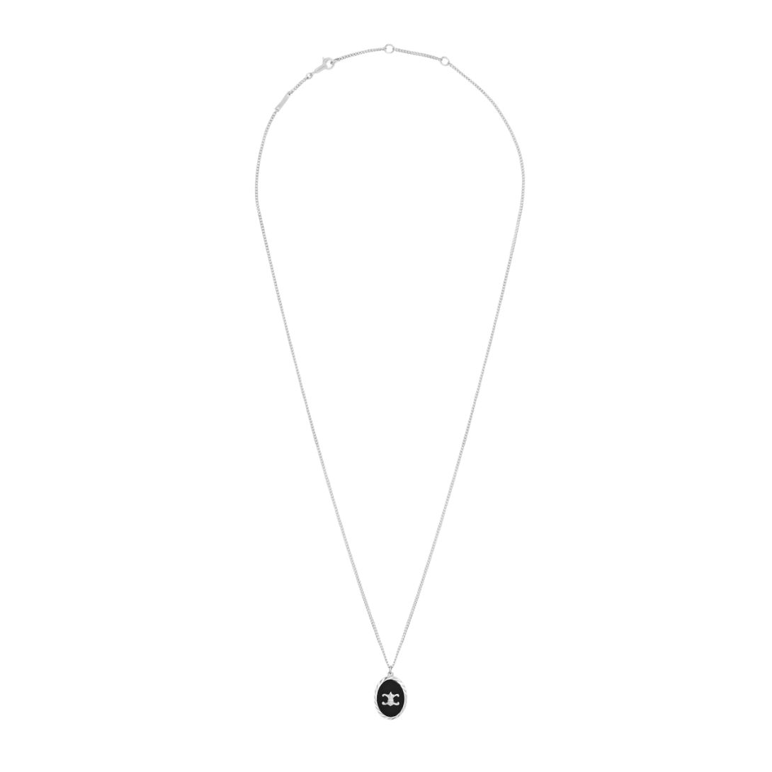 5 CELINE TRIOMPHE DE LYS MEDAL NECKLACE IN STERLING SILVER AND ONYX