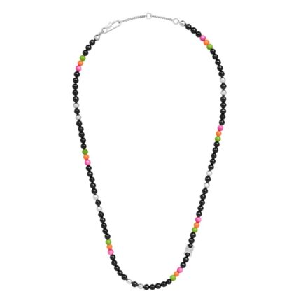CELINE SAN ONOFRE TRIOMPHE NECKLACE IN ONYX GLASS PEARLS AND BRASS WITH RHODIUM FINISH