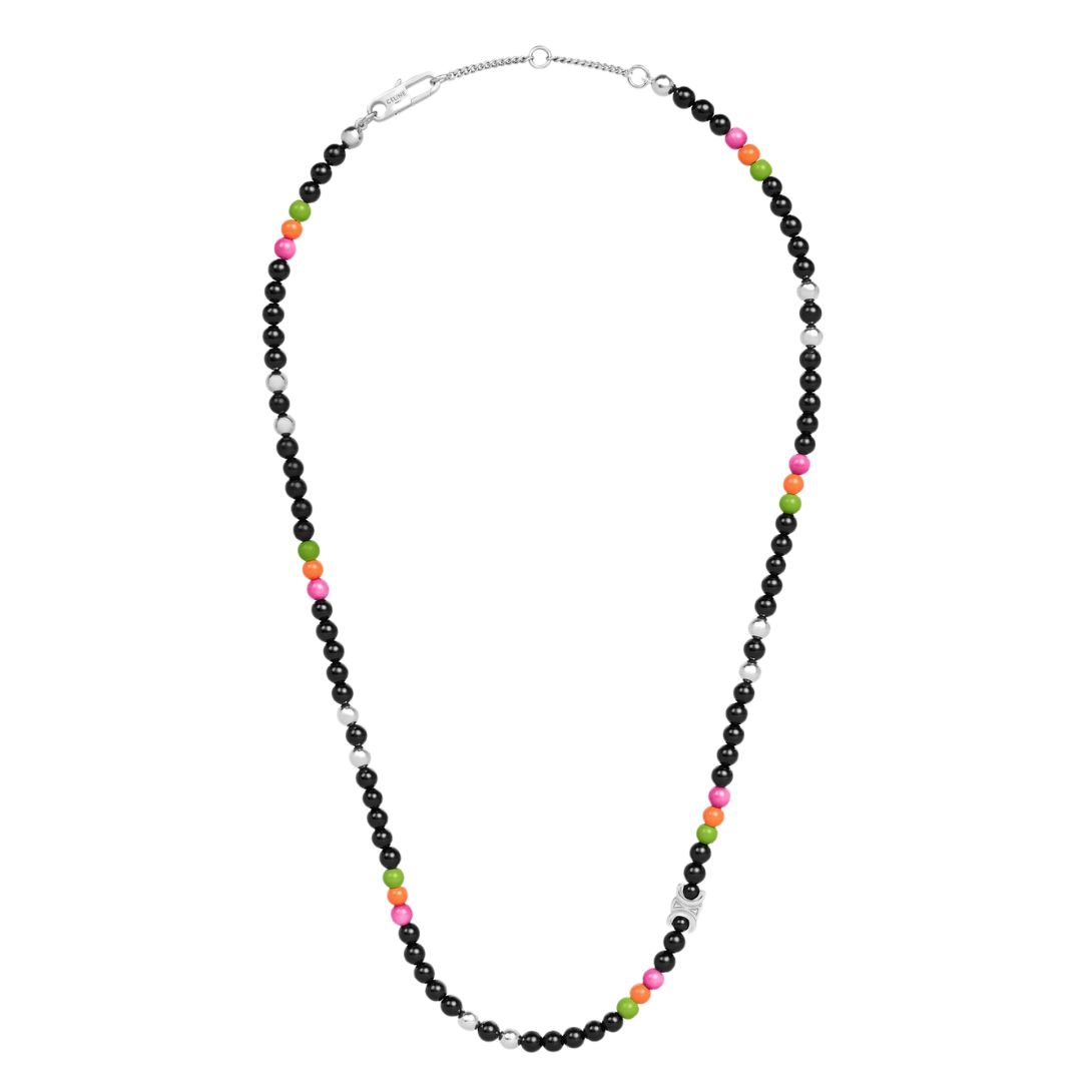 5 CELINE SAN ONOFRE TRIOMPHE NECKLACE IN ONYX GLASS PEARLS AND BRASS WITH RHODIUM FINISH
