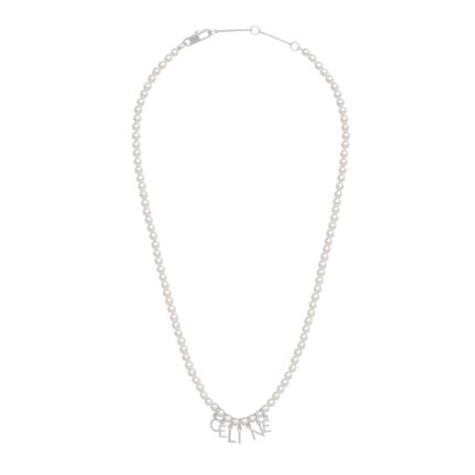 CELINE MONOCHROMS NECKLACE IN GLASS PEARLS AND BRASS WITH RHODIUM FINISH