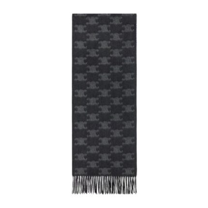 CELINE FRINGED SCARF IN MONOGRAM CASHMERE NOIR-ANTHRACITE