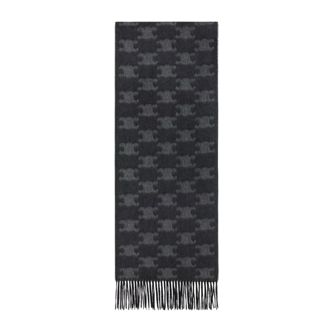 5 CELINE FRINGED SCARF IN MONOGRAM CASHMERE NOIR-ANTHRACITE