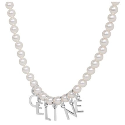 CELINE MONOCHROMS NECKLACE IN GLASS PEARLS AND BRASS WITH RHODIUM FINISH