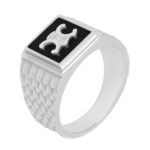 CELINE TRIOMPHE PYTHON SIGNET RING IN ONYX AND STERLING SILVER WITH RHODIUM FINISH