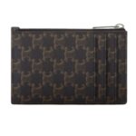 CELINE ZIPPED CARD HOLDER IN TRIOMPHE CANVAS AND LAMBSKIN TAN