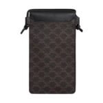 CELINE PHONE POUCH WITH FLAP IN TRIOMPHE CANVAS AND LAMBSKIN BLACK