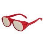 CELINE BLACK FRAME 57 SUNGLASSES IN ACETATE WITH LEATHER RED