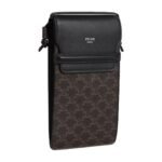 CELINE PHONE POUCH WITH FLAP IN TRIOMPHE CANVAS AND LAMBSKIN BLACK