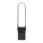 CELINE PHONE POUCH WITH FLAP IN TRIOMPHE CANVAS AND LAMBSKIN BLACK