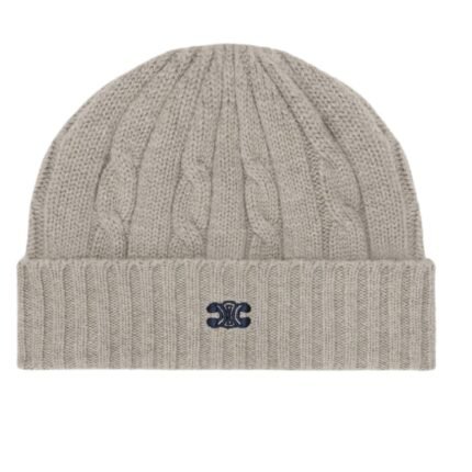 CELINE TRIOMPHE CABLE KNIT BEANIE IN CASHMERE LIGHT GREY