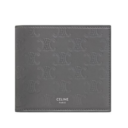 CELINE BI FOLD WALLET WITH COIN COMPARTMENT IN CALFSKIN WITH TRIOMPHE EMBOSSED ANTHRACITE