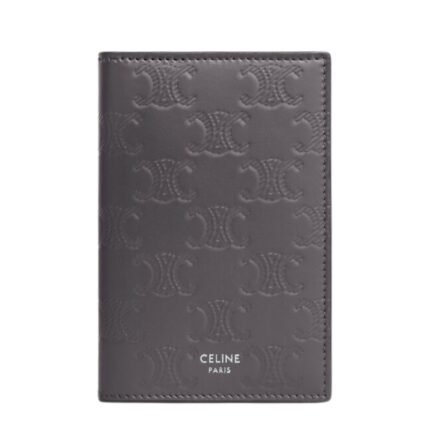 CELINE VERTICAL CARD HOLDER IN CALFSKIN WITH TRIOMPHE EMBOSSED ANTHRACITE