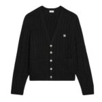 CELINE TRIOMPHE CARDIGAN IN CABLE KNIT CASHMERE LIGHT GREY