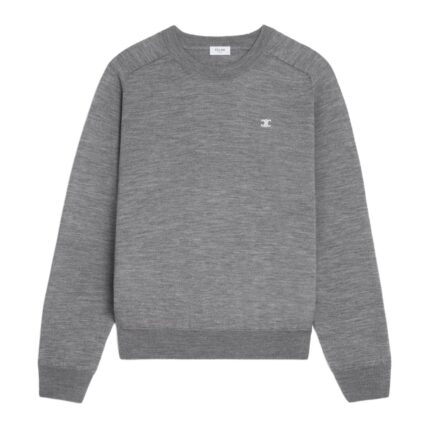 CELINE TRIOMPHE CREW NECK SWEATER IN WOOL MEDIUM GREY