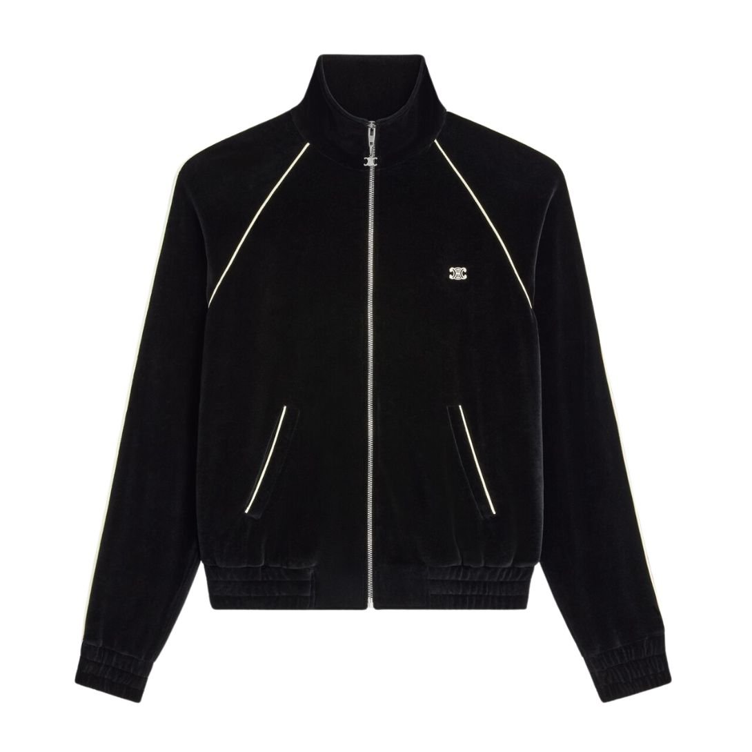 9 CELINE TRIOMPHE TRACKSUIT JACKET IN VELVET JERSEY BLACK-WHITE
